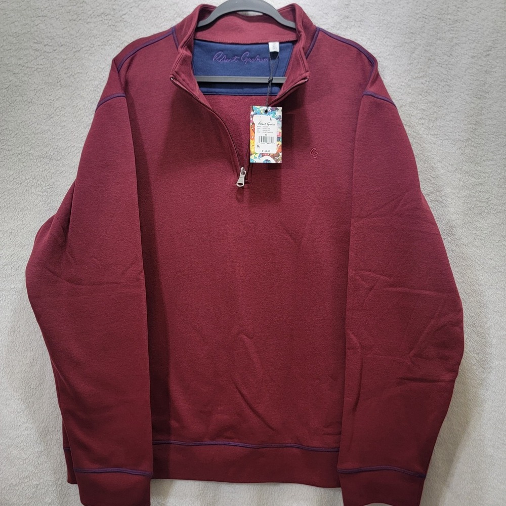 NWT $148 ROBERT GRAHAM Men's XL Fulham Velvet Maroon Knit Sweater Quarter Zip